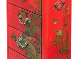 Oriental Bright Red Golden Flower Bird Graphic Drawers Chest ws5065S