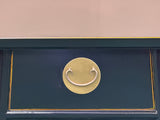 Oriental Black Lacquer Moon Face Hardware Small End Table Nightstand GB715S