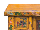 Vintage Chinese Yellow Lacquered Wood Credenza Sideboard Carved Scenic Panels ws5016S