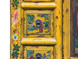 Vintage Chinese Yellow Lacquered Wood Credenza Sideboard Carved Scenic Panels ws5016S