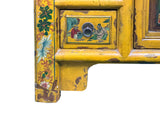 Vintage Chinese Yellow Lacquered Wood Credenza Sideboard Carved Scenic Panels ws5016S
