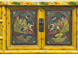 Vintage Chinese Yellow Lacquered Wood Credenza Sideboard Carved Scenic Panels ws5016S