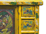 Vintage Chinese Yellow Lacquered Wood Credenza Sideboard Carved Scenic Panels ws5016S