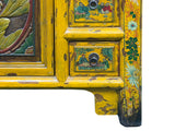 Vintage Chinese Yellow Lacquered Wood Credenza Sideboard Carved Scenic Panels ws5016S