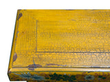 Vintage Chinese Yellow Lacquered Wood Credenza Sideboard Carved Scenic Panels ws5016S