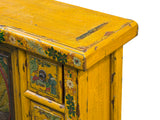 Vintage Chinese Yellow Lacquered Wood Credenza Sideboard Carved Scenic Panels ws5016S