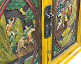 Vintage Chinese Yellow Lacquered Wood Credenza Sideboard Carved Scenic Panels ws5016S