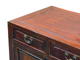 Vintage Chinese Carving Brown Drawers Side Table Credenza Cabinet GB721S