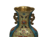 Vintage Cloisonné Vase Dragon Handles and Chinese Floral Motifs - Turquoise Decor ws4891S