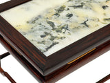 Rectangular Dream Stone Inlaid Rosewood Slender Cylindrical Legs Display Stand GB717S