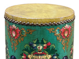 Teal Turquoise Green Tibetan Drum Style Lotus Jewel Graphic Table Stool GB725S