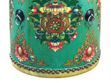 Teal Turquoise Green Tibetan Drum Style Lotus Jewel Graphic Table Stool GB725S
