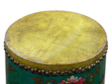Teal Turquoise Green Tibetan Drum Style Lotus Jewel Graphic Table Stool GB725S
