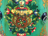 Teal Turquoise Green Tibetan Drum Style Lotus Jewel Graphic Table Stool GB725S