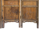 Vintage Finish Openwork Figural 4 Panels Wood Floor Screen Room Divider GB764S