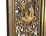 Vintage Finish Openwork Figural 4 Panels Wood Floor Screen Room Divider GB764S