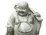 Oriental White Standing Happy Laughing Buddha Ru Yi Bat Porcelain Figure GB020S