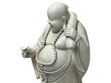 Oriental White Standing Happy Laughing Buddha Ru Yi Bat Porcelain Figure GB020S