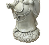 Oriental White Standing Happy Laughing Buddha Ru Yi Bat Porcelain Figure GB020S