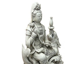 Chinese Handcrafted GuanYin Bodhisattva on Dragon White Porcelain Statue GB016S