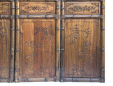 Vintage Finish Openwork Figural 4 Panels Wood Floor Screen Room Divider GB833S