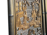 Vintage Finish Openwork Figural 4 Panels Wood Floor Screen Room Divider GB833S