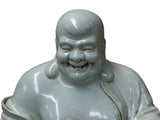 Oriental White Happy Laughing Buddha Ru Yi Praying Beads Porcelain Figure GB018S