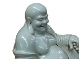 Oriental White Happy Laughing Buddha Ru Yi Praying Beads Porcelain Figure GB018S
