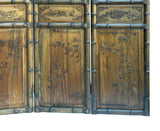 Vintage Finish Openwork Figural 4 Panels Wood Floor Screen Room Divider GB833S