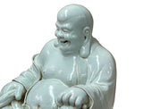 Oriental White Happy Laughing Buddha Ru Yi Praying Beads Porcelain Figure GB018S