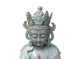 Pale Celadon White Anjali Mudra GuanYin Bodhisattva Tong Style Porcelain Statue GB015S