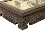 Rectangular Dream Stone Inlaid Rosewood Foo Dog Lions Motif Display Stand GB837S