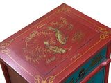 Oriental Red Blue Doors Golden Butterflies Fishes Graphic End Table Nightstand GB065S