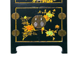 Chinese Black Vinyl Moon Face Flower Birds End Table Nightstand GB062S