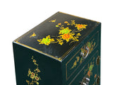 Chinese Black Vinyl Moon Face Flower Birds End Table Nightstand GB062S