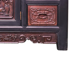 Vintage Chinese Black Brown Relief Carving Low Console Table Credenza ws4925S