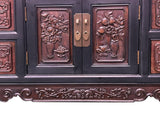 Vintage Chinese Black Brown Relief Carving Low Console Table Credenza ws4925S