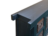 Vintage Chinese Black Brown Relief Carving Low Console Table Credenza ws4925S