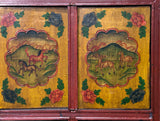Multi-color Tibetan Horses Deer Motif Credenza Table Cabinet GB048S