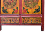 Multi-color Tibetan Horses Deer Motif Credenza Table Cabinet GB048S