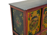 Multi-color Tibetan Horses Deer Motif Credenza Table Cabinet GB048S