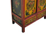 Multi-color Tibetan Horses Deer Motif Credenza Table Cabinet GB048S