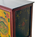 Multi-color Tibetan Horses Deer Motif Credenza Table Cabinet GB048S