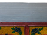 Multi-color Tibetan Horses Deer Motif Credenza Table Cabinet GB048S