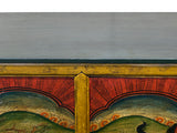 Multi-color Tibetan Horses Deer Motif Credenza Table Cabinet GB047S