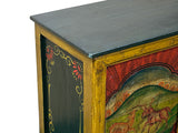 Multi-color Tibetan Horses Deer Motif Credenza Table Cabinet GB047S