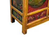 Multi-color Tibetan Horses Deer Motif Credenza Table Cabinet GB047S