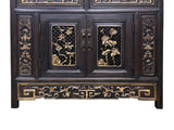 Vintage Brown Oriental Golden Relief Motif Display Curio Cabinet Bookcase GB049S