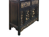 Vintage Brown Oriental Golden Relief Motif Display Curio Cabinet Bookcase GB049S
