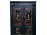 Vintage Chinese Black Opening Vase Flower Carving Slim Storage Cabinet ws4923S